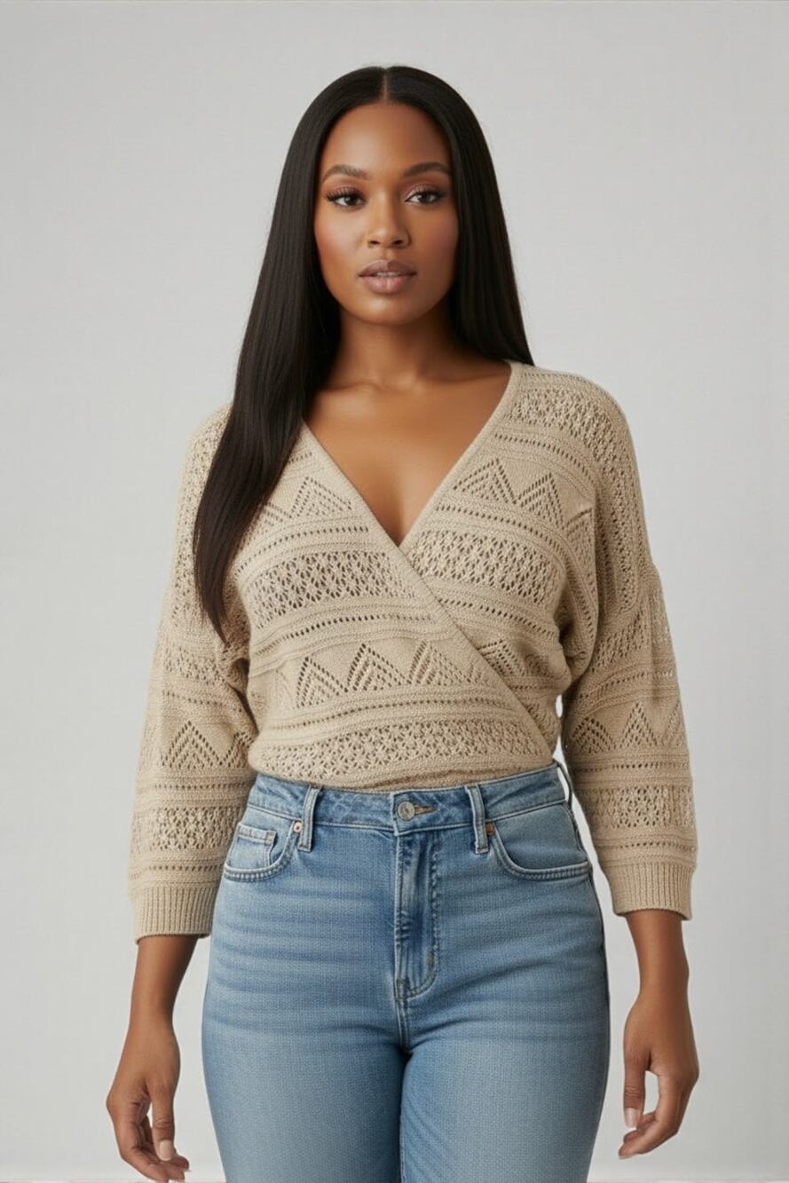 Cream V-Neck Crossover Wrap Top – S